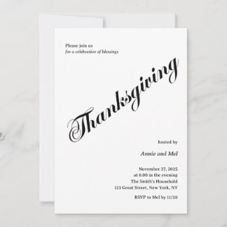 Minimalistische Thanksgiving Diner Zwart Wit Kaart