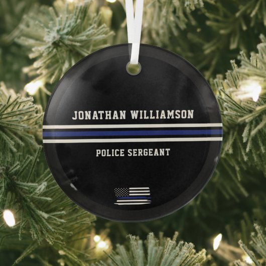 Minimalistische Thin Blue Line politieagent op maa Glas Ornament (Insitu)