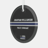 Minimalistische Thin Blue Line politieagent op maa Glas Ornament (Voorkant links)
