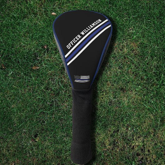 Minimalistische Thin Blue Line politieagent op maa Golfheadcover