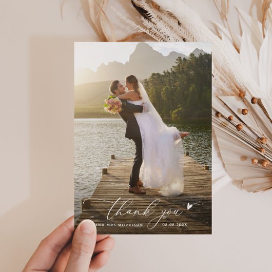 Minimalistische Thin Script bruiloft Dank u Bedankkaart