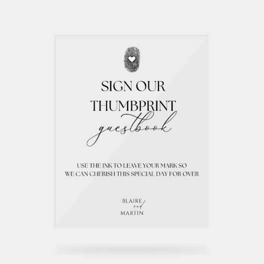 Minimalistische Thumbprint bruiloft Gastenboek Acryl Bord (Voorkant)