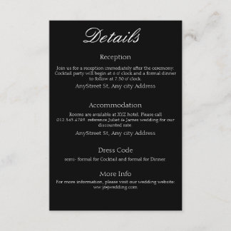 Minimalistische tijdloze zwart-wit combinatie informatiekaartje