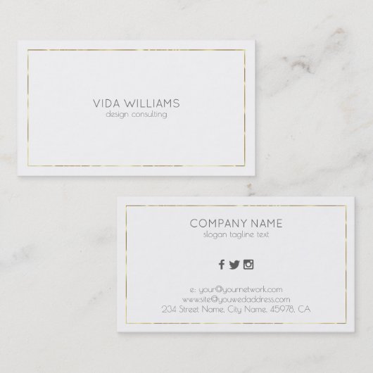 Minimalistische Tin gouden rand op wit Visitekaartje (Voorkant / Achterkant)