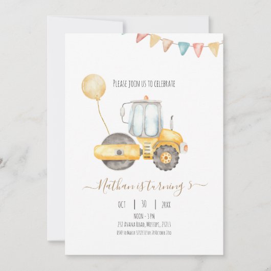 Minimalistische Tractor Verjaardagsuitnodiging Kaart (Voorkant)