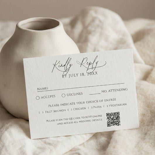 Minimalistische traditionele witte QR-code RSVP Kaartje