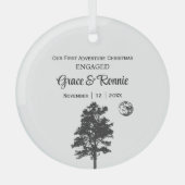 Minimalistische Tree Moon Couple verloofd met Chri Glas Ornament (Voorkant)