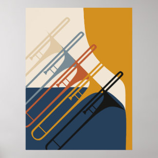 Minimalistische Trombone Harmonie | Mid-Century Mo Poster