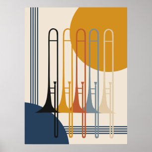 Minimalistische trombonekwartet Midden-euwse mod Poster