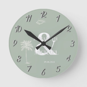 Minimalistische Tropische Mintgroen Ronde Klok