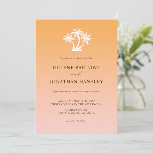 Minimalistische Tropische Palm Bestemming Bruiloft Kaart (Staand voorkant)