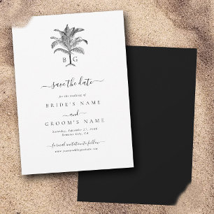 Minimalistische Tropische Palmboom Monogram Bruilo Save The Date