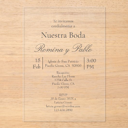 Minimalistische trouw-acryl uitnodiging acryl uitnodigingen (Voorkant)