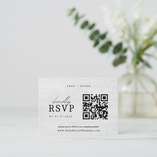 Minimalistische trouw-RSVP met QR-code Informatiekaartje (Staand voorkant)
