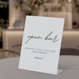 Minimalistische trouwfeest open bar reclamebord met voetstuk