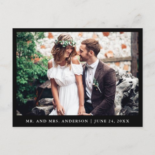 Minimalistische Trouwfoto Bedankt Zwart Briefkaart (Voorkant)