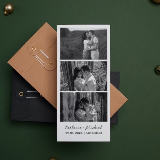 Minimalistische trouwfoto reep frame save the date