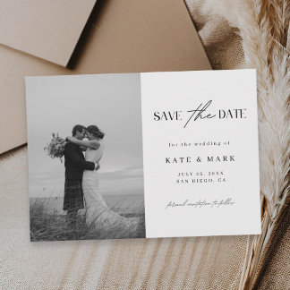 Minimalistische trouwfoto save the date