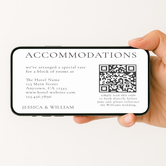 Minimalistische trouwhotelaccommodatie QR-code Kaart