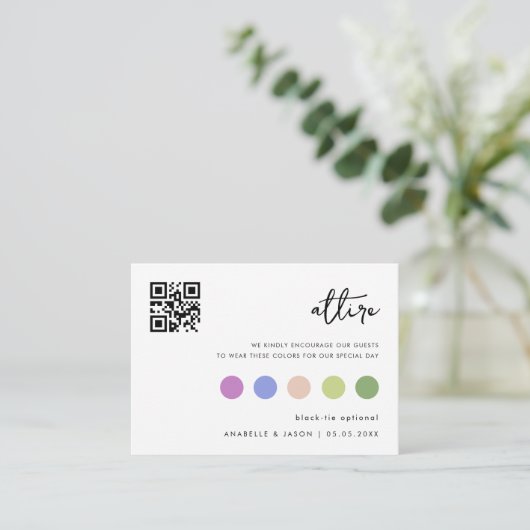 Minimalistische trouwjurk code Gastenkleding QR-co Informatiekaartje (Staand voorkant)