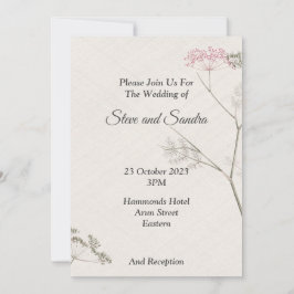 Minimalistische trouwkaart, groene en roze bloem kaart