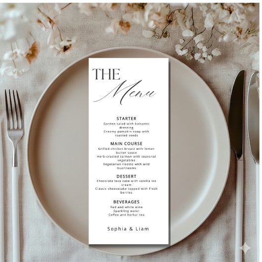 Minimalistische trouwmenu met moderne kalligrafie menu