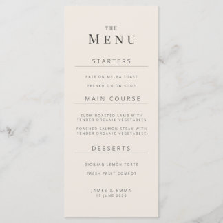 Minimalistische Trouwmenu Zacht Beige Menu