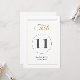 Minimalistische trouwtafel nummerkaart met gouden kaart