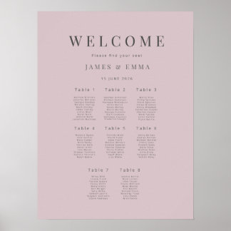 Minimalistische Trouwzaalstoelenplan(8) Stof Roos Poster