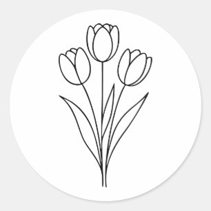 Minimalistische tulp lente bloem lijnkunst ronde sticker