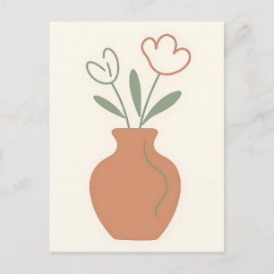 Minimalistische tulpenvaas lijnkunst briefkaart