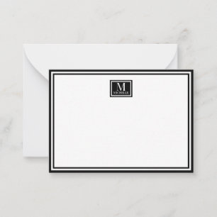 Minimalistische Tweevoudige Rand Monogram Naam Zwa Notitiekaartje