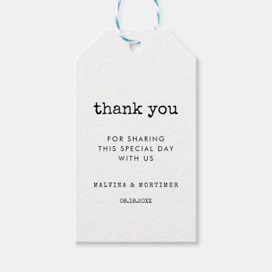 minimalistische typemachine bruiloft cadeaulabel (Voorkant)