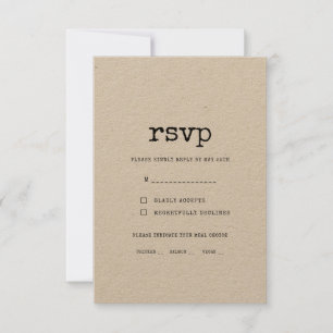 minimalistische typemachine bruiloft maaltijd keu RSVP kaartje