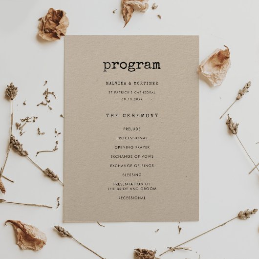 minimalistische typemachine bruiloft programma