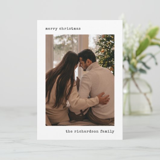 Minimalistische typemachine foto kerstkaart (Staand voorkant)