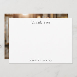 Minimalistische typemachine wit aangepaste trouwfo bedankkaart