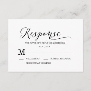 Minimalistische typografie Black & White Response  RSVP Kaartje