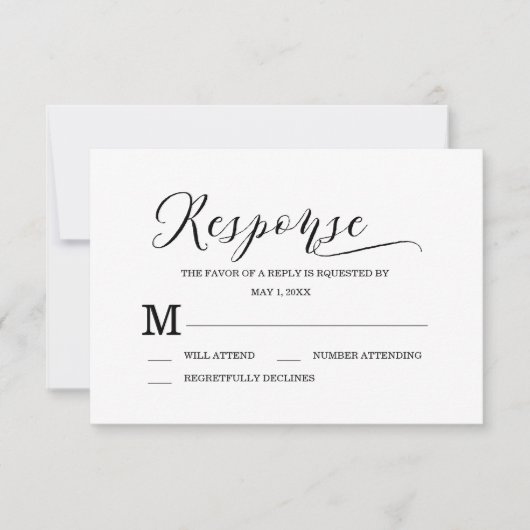 Minimalistische typografie Black & White Response RSVP Kaartje (Voorkant)