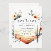 Minimalistische typografie Cactus Wedding Save The Date (Voorkant / Achterkant)