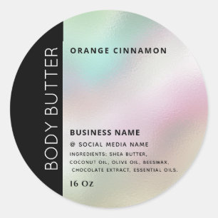 Minimalistische typografie holografisch productlab ronde sticker