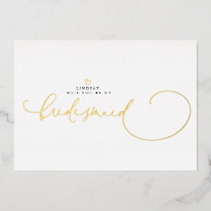 Minimalistische typografie moderne bruidsmeisje ui folie uitnodiging