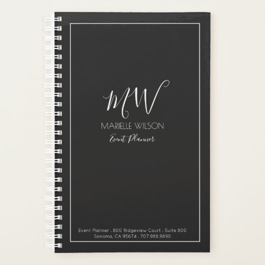 Minimalistische typografie op zwart evenement planner (Voorkant)