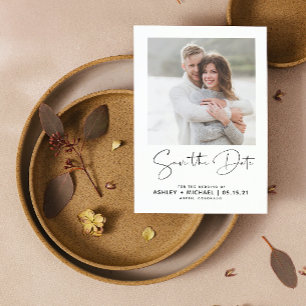 Minimalistische Typografie QR Code Zwart-wit Foto Save The Date