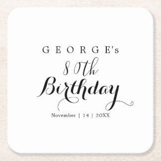 Minimalistische typografie verjaardagsfeest ontwer vierkante kartonnen onderzetter