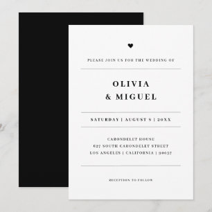 Minimalistische typografie Zwart-wit Hart Trouwfee Kaart