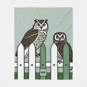 Minimalistische uilen op een hek monogram fleece deken
