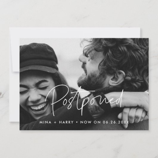 Minimalistische uitgestelde bruiloft update foto aankondiging (Voorkant)