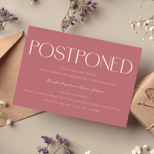 Minimalistische uitgestelde bruiloft update roze kaart