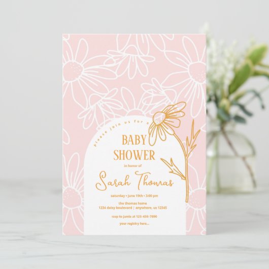 Minimalistische uitnodiging tot Baby shower van Da (Staand voorkant)